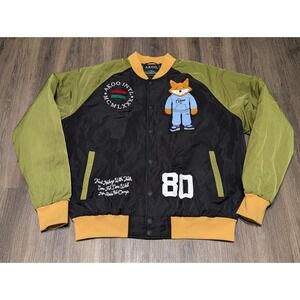 AKOO Intl. XXL‎ Bomber Jacket Fox Graphic Olive Green Black Streetwear Mens